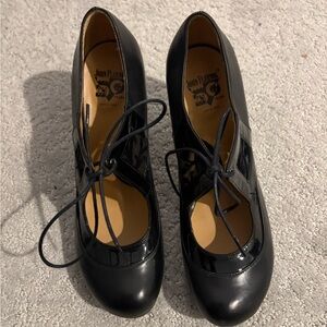 John Fluevog Black Patent Lace-Up Heels